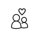 Icon mit zwei stilisierten Personen und einem Herz darüber – häufig verwendet, um soziale Verbundenheit, Community oder Kundenzufriedenheit darzustellen.