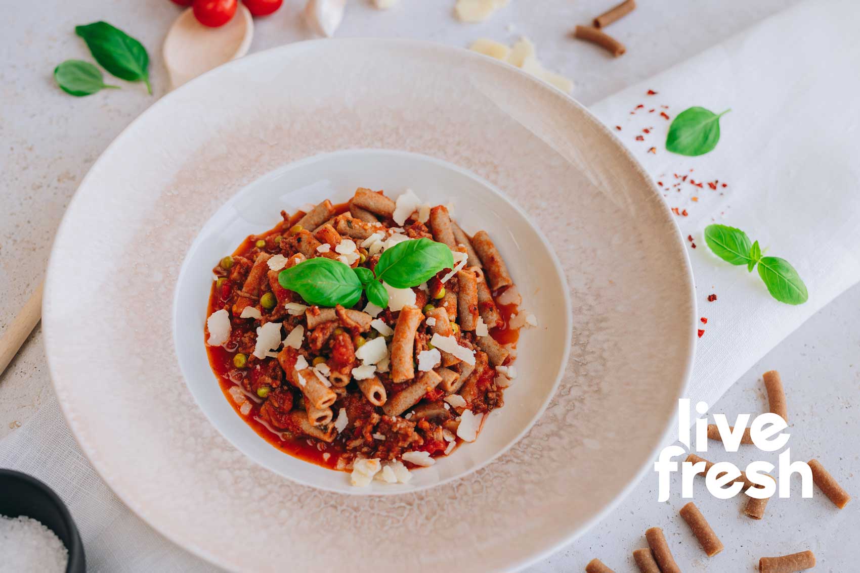 High Protein Bolognese mit LiveFresh Maccheroni
